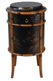 Black Lacquer Round Chinoisserie Side and Cabinet