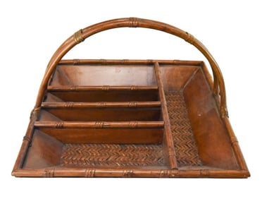 Vintage Wicker & Bamboo Utensil Caddy