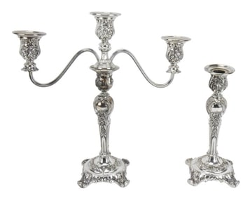 Pair William Rogers Plate Candle Sticks & One Arm