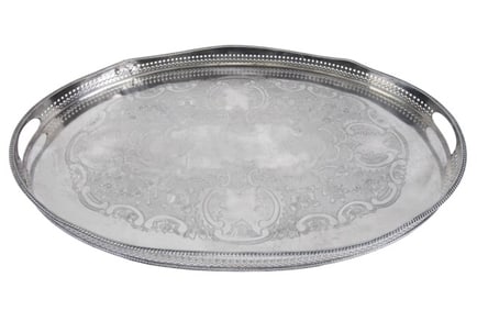 Antique Silver on Copper Reticulated Serving Tray