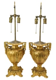 Antique French Empire Gilt Bronze Urn Form Lamps
