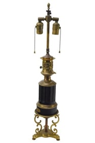 Antique T. Brevete Paris Brass & Tole Table Lamp