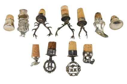 Collection Antique Figural Silver Wine Stoppers