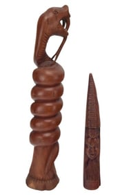 2 Hand Carved African Statues Includes Snake