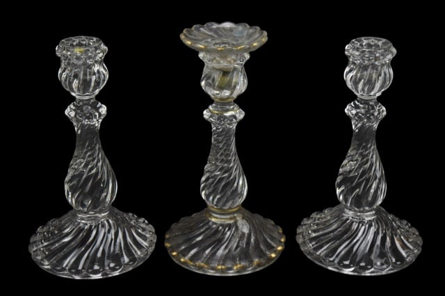 3 Antique Pressed Glass Baccarat Candle Sticks (1 of 10)