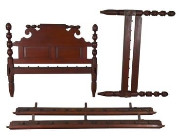 Antique Carved Cannonball Bed Frame w Rails
