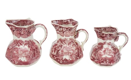 3 Masons Porcelain Vista Transfer Ware Pitchers