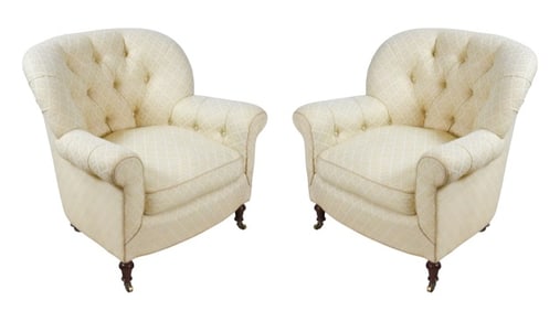 Pair Victorian Style Tufted Upholstered Chairs