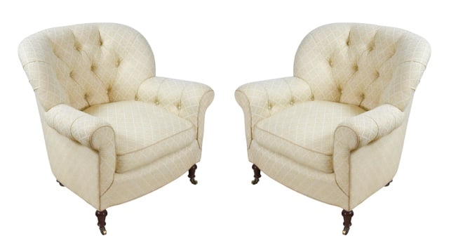 Pair Victorian Style Tufted Upholstered Chairs (1 of 11)