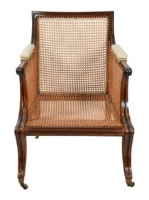 Regency Style Caned Back Armchair on Casters