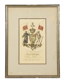 19th C Color Engraving Willoughby Family Crest