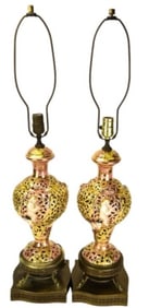 Capodimonte Hand Painted Reticulated Putti Lamps