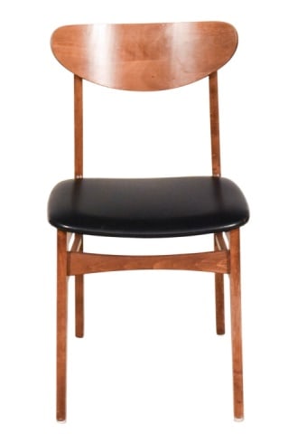 Danish Bent Teak Wood Upholstered Chair: Danish Bent Teak Wood Custom Upholstered Artificial Leather Side Chair.Measures 32 inches x 18 inches x 18 inches, seat height 18 inches.