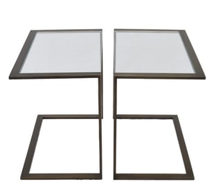 Pair Minimalist Cantilever Metal Accent Tables