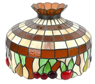 Vintage Slag & Stained Glass Hanging Shade Fruit
