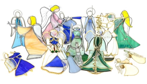 Collection Stained Glass Angel Statues Mounted