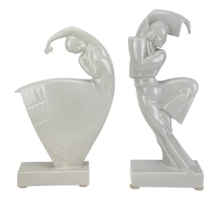 2 Art Deco Porcelain Robj Signed Statues Dancers