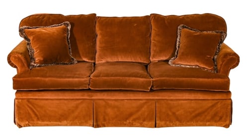Mid Century Cotton Velvet Upholstered Sofa / Couch