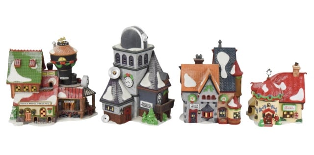 4 Department 56 North Pole Christmas Buildings: 4 Department 56 North Pole Series Christmas Buildings Christmas Decorations. There may be very minor loss, there are no boxes. SOLD AS IS. Each measures approximately 6 inches x 9 inches.