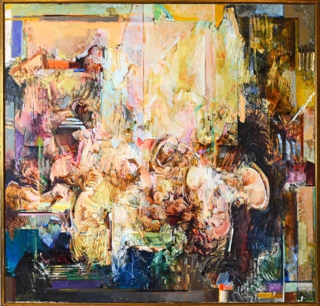Barbara Kerstetter Abstract Oil Painting Signed: Barbara Kerstetter, 20th Century, Abstract Signed Framed Oil Painting on Canvas. Measures 53 inches x 51 inches