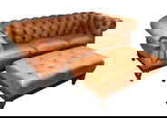 Chesterfield Style Leather Tufted Sofa and Ottoman