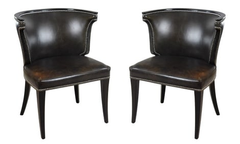 Pair Theodore Alexander Leather Accent Chairs