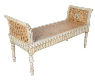 Swedish Style Carved Distressed Painted Bench