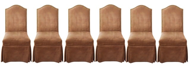 6 Custom Suede Upholstered Skirted Dining Chairs