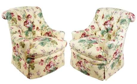 2 Sherrill Floral Upholstered Tufted Lounge Chairs