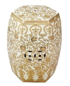 Oriental Style White & Gold Painted Ceramic Stool