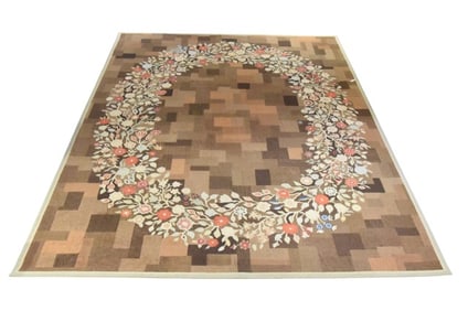 Elizabeth Eakins Floral Wreath on Geometric Rug
