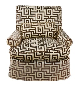 Mid Modern Upholstered Greek Pattern Lounge Chair