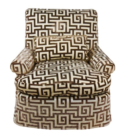 Mid Modern Upholstered Greek Pattern Lounge Chair (1 of 14)