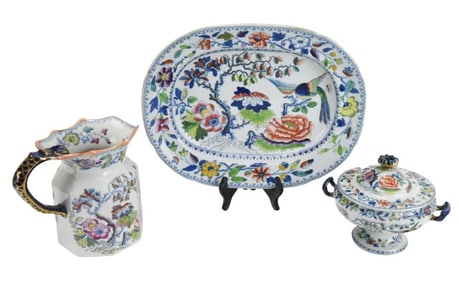 3 Antique Masons Ironstone Chinoisserie Pieces