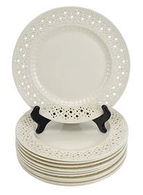 11 Hartley Greens Leeds Pierced Creamware Plates: 11 Hartley Greens Leeds Pierced Creamware Lunch Plates. Each plate measures 9 inches in diameter.