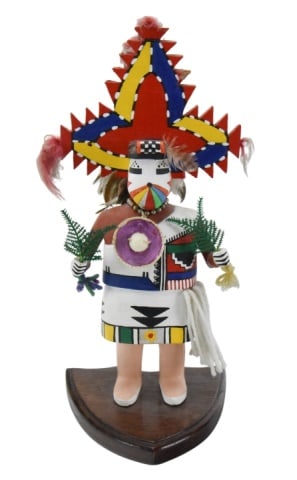 Palhik Mana Hopi Carved & Painted Katsinas Statue: Palhik Mana or Butterfly Maiden Hopi Hand Carved & Painted Katsinas Doll Statue. Measures 16 inches x 8 inches.