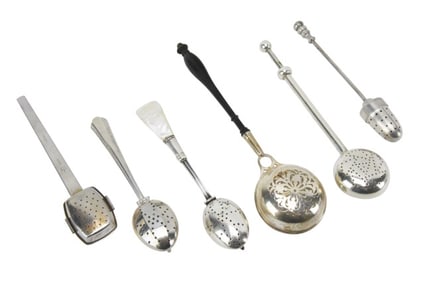 6 Antique Tea Strainers with Handles