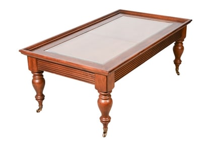 Classic Wood and Cane Glass Top Coffee Table