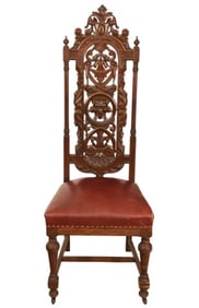 Antique Gothic Revival Hand Carved Throne Chair