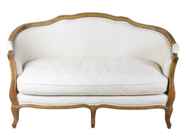 French Country Style White Upholstered Love Seat (1 of 14)