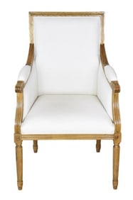 French Country Style White Upholstered Armchair