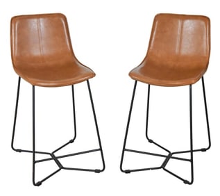 Pair Modern Leather Slope Counter Stools