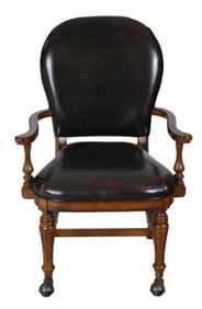 Louis XV Style Carved Leather Upholstered Armchair