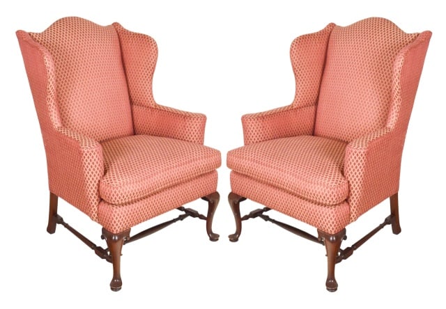 Pair Queen Anne Style Wingback Chairs (1 of 17)