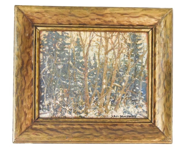 James Edward Hervey Macdonald Impasto Painting: James Edward Hervey Macdonald Impasto / Pallette Knife Painting on Panel. Measures 13 inches x 15 inches, art 10.5 inches x 8.5 inches.Any condition statement is given as a courtesy to a client, is on
