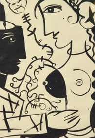 After George Keyt Cubist Style Portrait Drawing