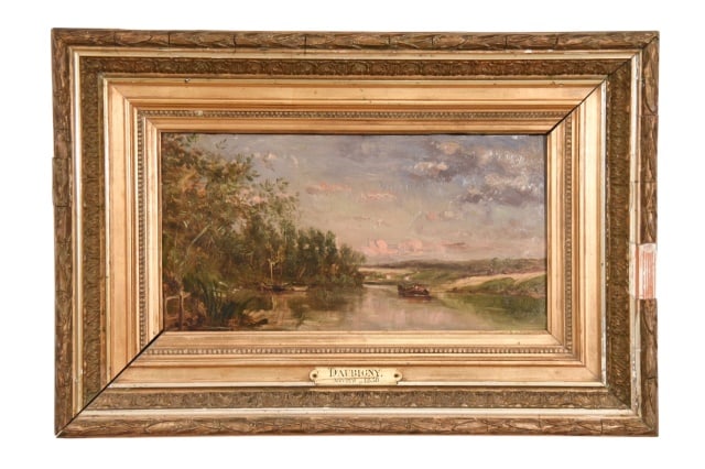 19th C Karl Daubigny Oil Painting of River Scene (1 of 11)
