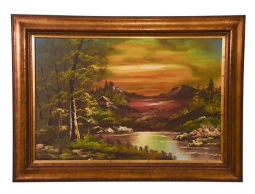 K.K. Chan Signed Oil Painting Sunset Landscape
