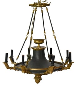 Antique Charles X French Bronze & Tole Chandelier