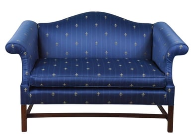 George III Style Upholstered Camel Back Settee